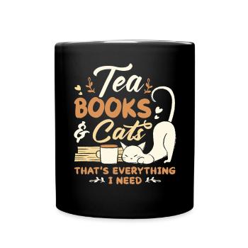 Katze Buchliebhaber Bücher Lesen - Tasse einfarbig - Schwarz - Vorne