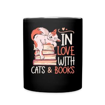 Katze Buchliebhaber Bücher Lesen - Tasse einfarbig - Schwarz - Vorne