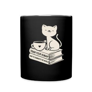 Katze Buchliebhaber Bücher Lesen - Tasse einfarbig - Schwarz - Vorne