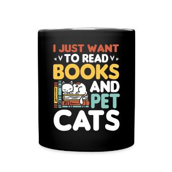 Katze Buchliebhaber Bücher Lesen - Tasse einfarbig - Schwarz - Vorne