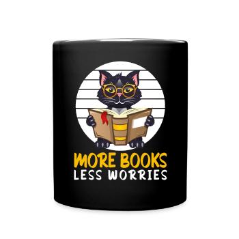 Katze Buchliebhaber Bücher Lesen - Tasse einfarbig - Schwarz - Vorne