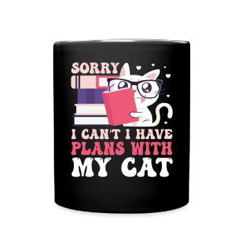 Katze Buchliebhaber Bücher Lesen - Tasse einfarbig - Schwarz - Vorne