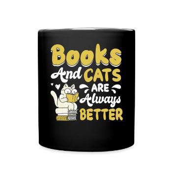 Katze Buchliebhaber Bücher Lesen - Tasse einfarbig - Schwarz - Vorne