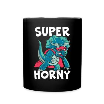 Super Horny Triceratops Dinosaur Prehistoric Dino - Full Colour Mug - black - Front