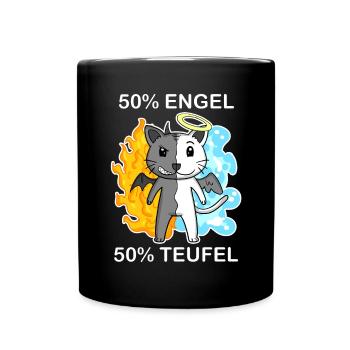 Katze Katzenrasse Devon Rex - Engel und Teufel - Tasse einfarbig - Schwarz - Vorne