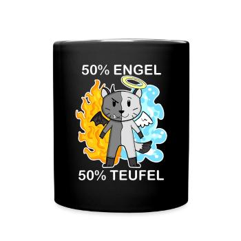 Katzenrasse American Bobtail - Engel und Teufel - Tasse einfarbig - Schwarz - Vorne