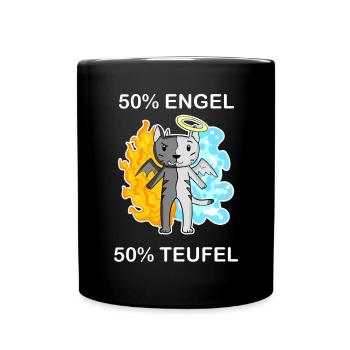 Katze Katzenrasse Ägyptische Mau Engel und Teufel - Tasse einfarbig - Schwarz - Vorne