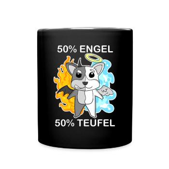 Hund Welsh Corgi Pembroke - Engel und Teufel - Tasse einfarbig - Schwarz - Vorne