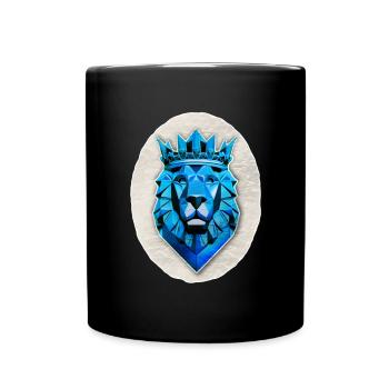 Blue Geometric Lion - Polygon - Full Colour Mug - black - Front