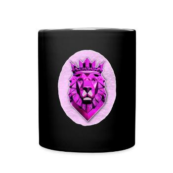 Geometrischer Löwe mit Magenta-Krone - Tasse einfarbig - Schwarz - Vorne