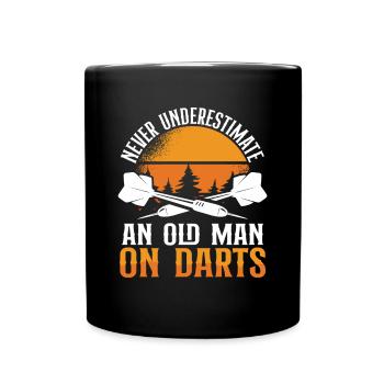 Alter Mann beim Darts mit Sonne - Tasse einfarbig - Schwarz - Vorne