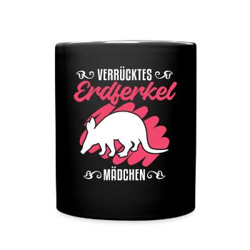 Verrücktes Erdferkel Mädchen - Tasse einfarbig - Schwarz - Vorne