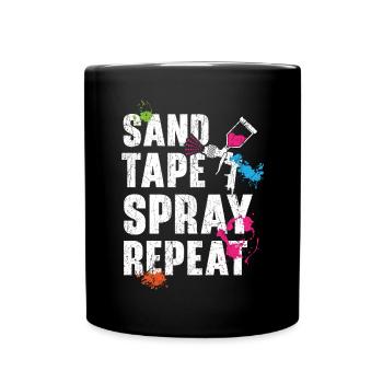Sandband Spray Wiederholung Auto Auto Karosserielackierer - Tasse einfarbig - Schwarz - Vorne