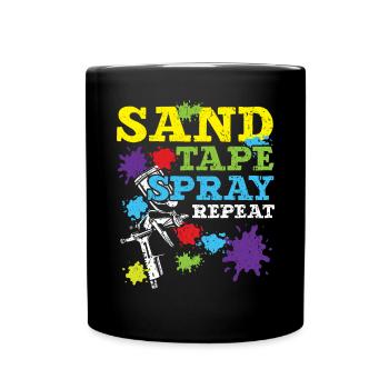 Sandband Spray Wiederholung Auto Auto Karosserielackierer - Tasse einfarbig - Schwarz - Vorne