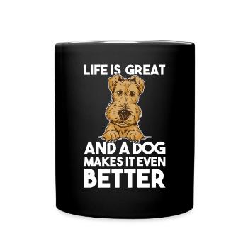 Airedale Terrier Hund - Tasse einfarbig - Schwarz - Vorne