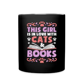 Katze Buchliebhaber Bücher Lesen - Tasse einfarbig - Schwarz - Vorne