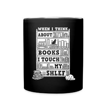Katze Buchliebhaber Bücher Lesen - Tasse einfarbig - Schwarz - Vorne