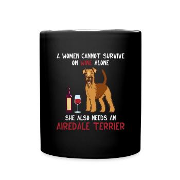 Airedale Terrier Hund - Tasse einfarbig - Schwarz - Vorne