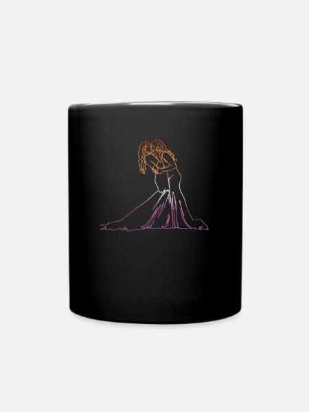 Zwei Bräute Oneline Art - Lesbische Hochzeit - Tasse einfarbig - Schwarz