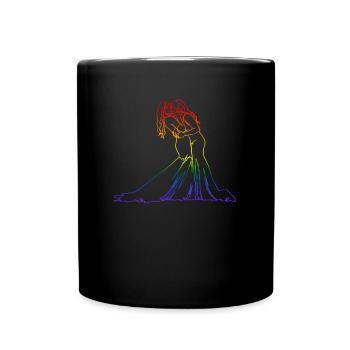 Two Brides Oneline Art - Lesbian Wedding - Full Colour Mug - black - Front