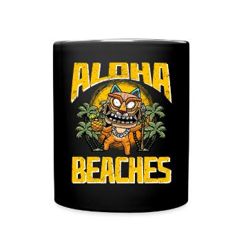 Aloha Beaches Hawaiian Cat With Tiki Mask - Full Colour Mug - black - Front