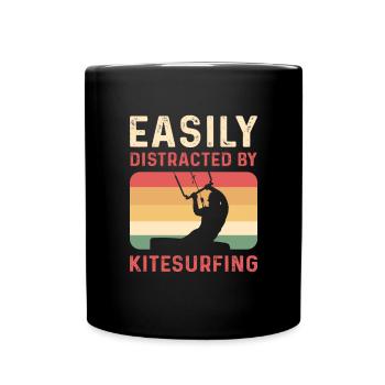 Easily distracted by kitesurfing. Kiteboarding - Full Colour Mug - black - Front
