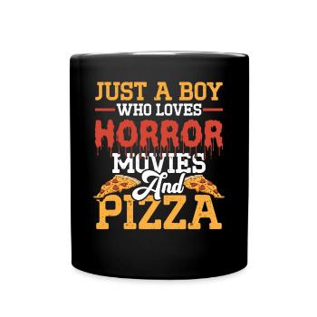 Just A Boy Who Loves Horror Movies And Pizza - Full Colour Mug - black - Front