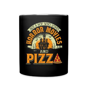 Just a boy who loves horror movies and pizza - Full Colour Mug - black - Front