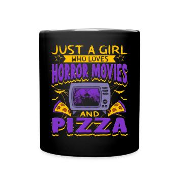 Nur Ein Mädchen, Das Horrorfilme Und Pizza Liebt - Tasse einfarbig - Schwarz - Vorne
