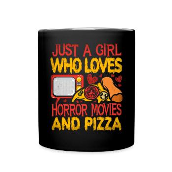Nur Ein Mädchen, Das Horrorfilme Und Pizza Liebt - Tasse einfarbig - Schwarz - Vorne