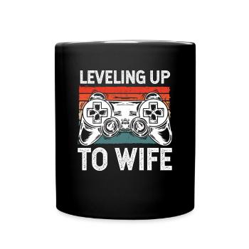Zur Ehefrau aufleveln - Tasse einfarbig - Schwarz - Vorne