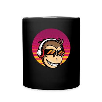 Monkey with headset - Full Colour Mug - black - Front
