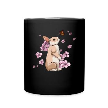 Kaninchen Schmetterling Japanische Kirschblüte - Tasse einfarbig - Schwarz - Vorne