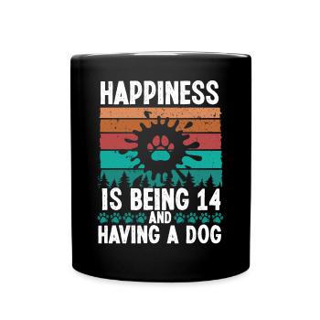 14 Year Old Happiness Dog Dad 14 Birthday Dog Mom - Tasse einfarbig - Schwarz - Vorne
