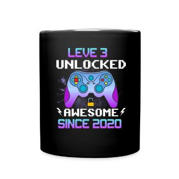 Level 3 Freigeschaltet Awesome seit 2020 Funny Gamer - Tasse einfarbig - Schwarz - Vorne