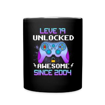 Level 19 Freigeschaltet Awesome seit 2004 Funny Gamer - Tasse einfarbig - Schwarz - Vorne