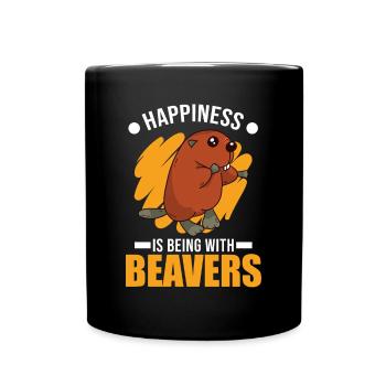 Happiness is being with Beavers Biber - Tasse einfarbig - Schwarz - Vorne