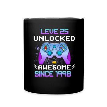 Level 25 Freigeschaltet Awesome seit 1998 Funny Gamer - Tasse einfarbig - Schwarz - Vorne
