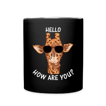 Giraffe Zoo Animal Giraffe Hello How Are You - Full Colour Mug - black - Front