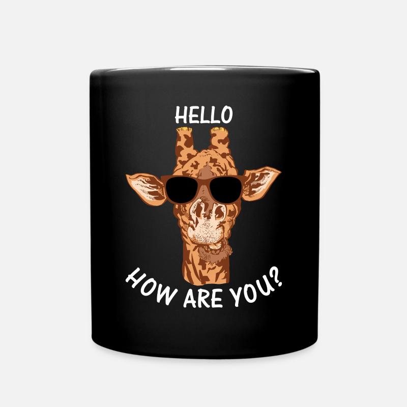 Giraffe Zoo Animal Giraffe Hello How Are You - Full Colour Mug - black