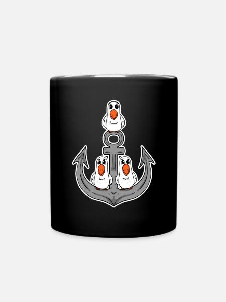 Möwen Möwe Anker - Tasse einfarbig - Schwarz
