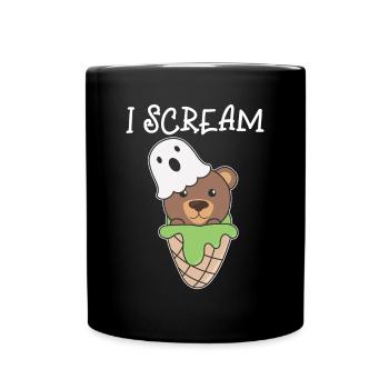 Bär Halloween Geist I Scream Eis Wortspiel - Tasse einfarbig - Schwarz - Vorne