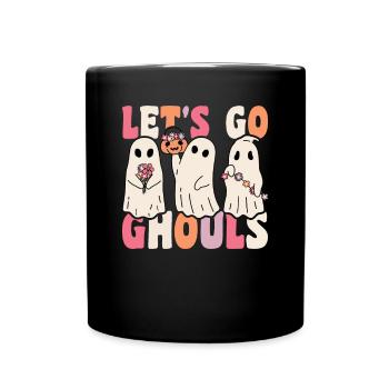 Let's go ghouls groovy ghost with vintage flowers - Full Colour Mug - black - Front