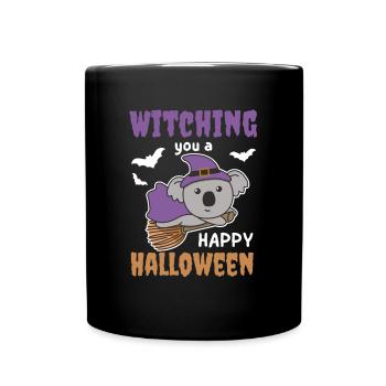 Koala Hexe Witching you a Happy Halloween - Tasse einfarbig - Schwarz - Vorne