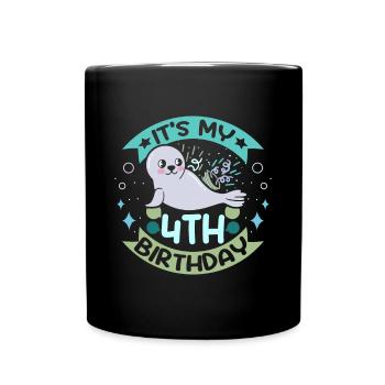 Baby seal 4 years old its my 4th birthday - Full Colour Mug - black - Front