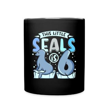 6 years old this little seal is 6th birthday - Full Colour Mug - black - Front