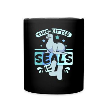 4 years old this little seal is 4th birthday - Full Colour Mug - black - Front
