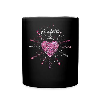 Konfetti im Herz Karneval Fasching Kostümersatz - Tasse einfarbig - Schwarz - Vorne
