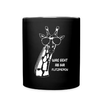 Was Geht Ab Ihr Flitzpiepen - Lustige Giraffe - Tasse einfarbig - Schwarz - Vorne