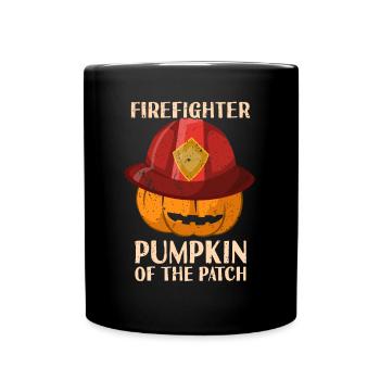 Firefighter Pumpkin in the Bed For Halloween - Full Colour Mug - black - Front